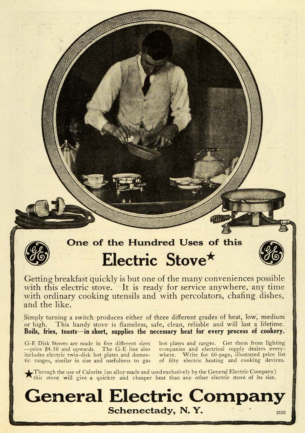 1911 Ad General Electric Stove Household Kitchen Appliances Man Cooking New EM2