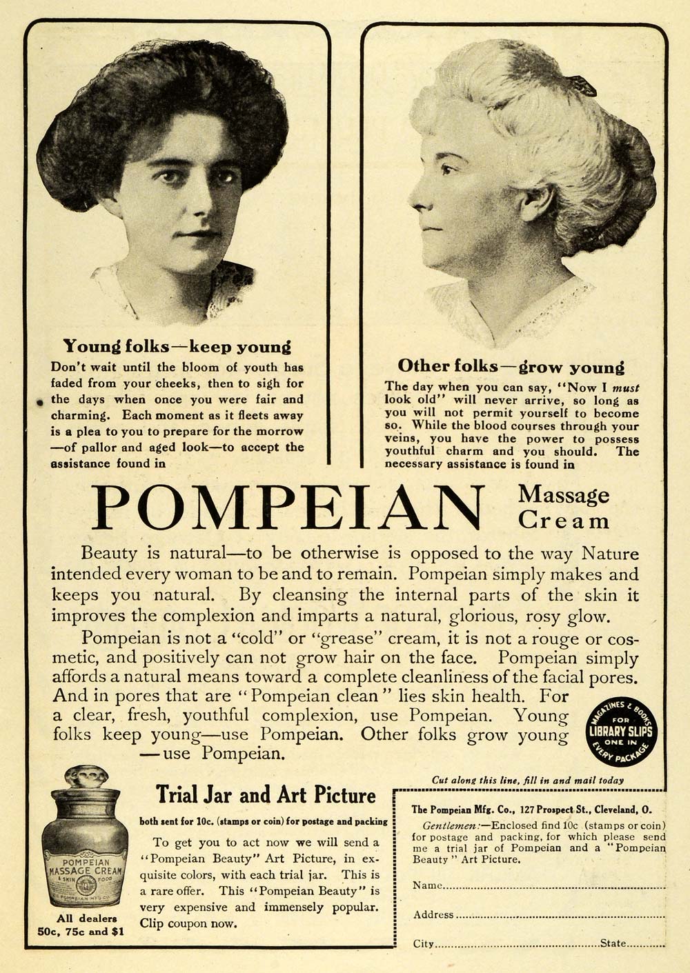 1911 Ad Pompeian Massage Cream Jar Skin Care Toiletries Personal Hygiene EM2