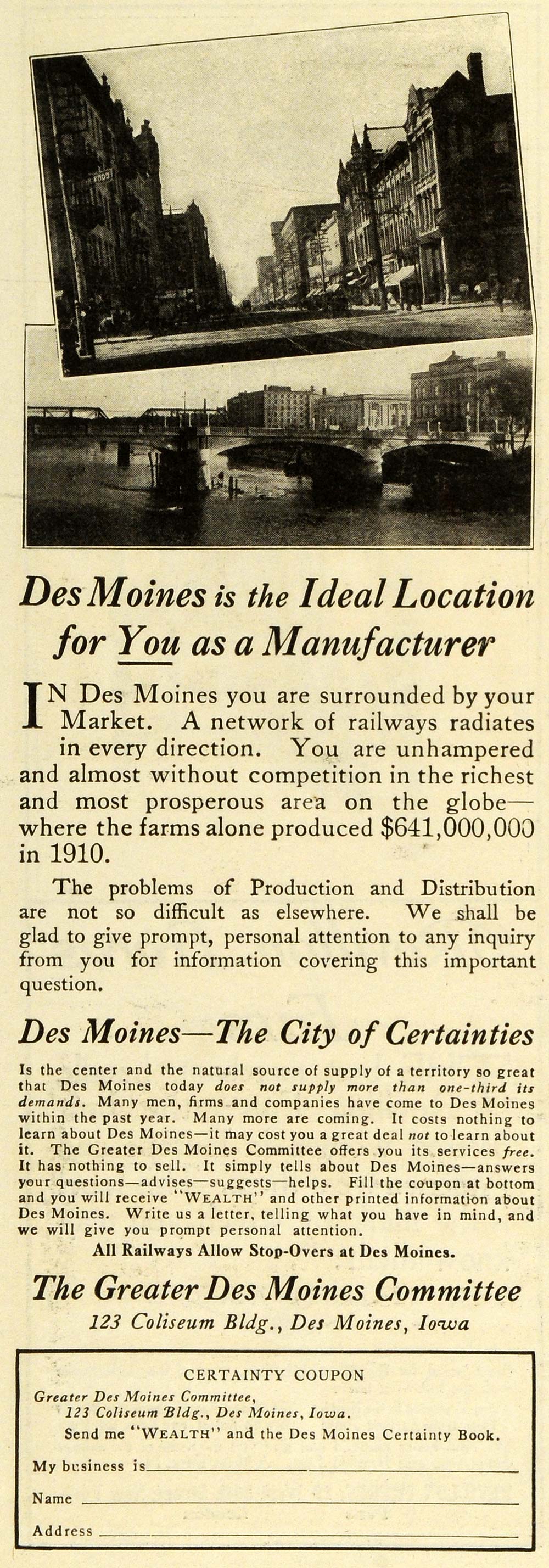 1911 Ad Des Moines Iowa Manufacturer Production Market Real Estate Realty EM2