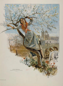 1895 Mandelbaum Almond Tree Girl Rosenstand Engraving - ORIGINAL