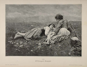 1895 Ermudet Girls A. Ferraguti German Engraving Print - ORIGINAL
