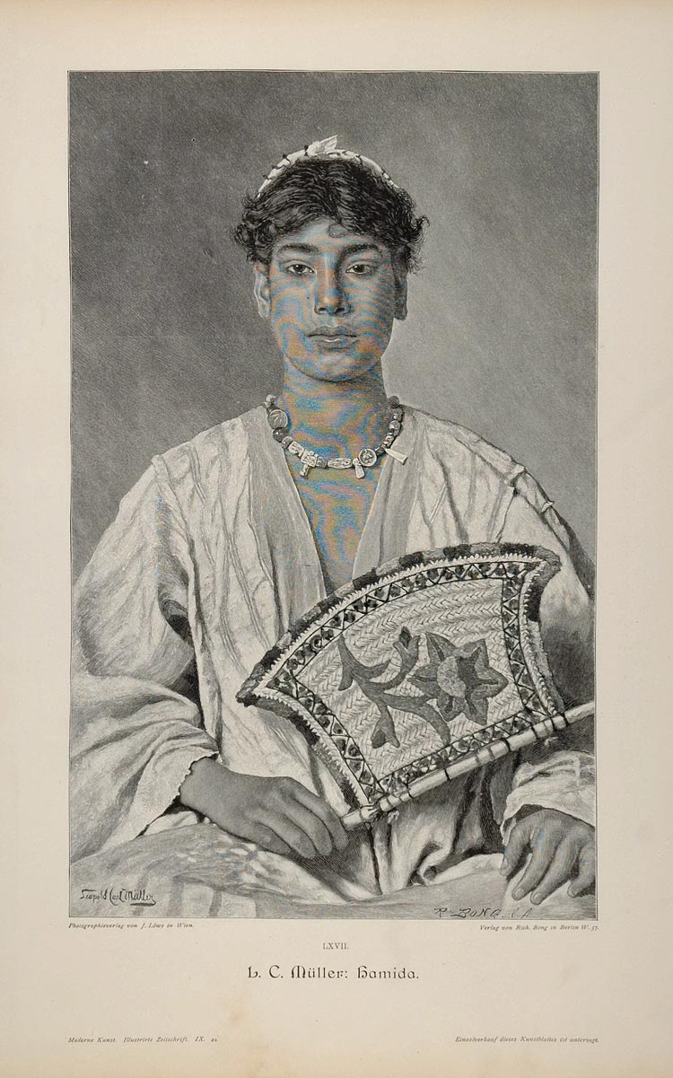 1895 Young Boy Man Hamida Portrait German Engraving - ORIGINAL