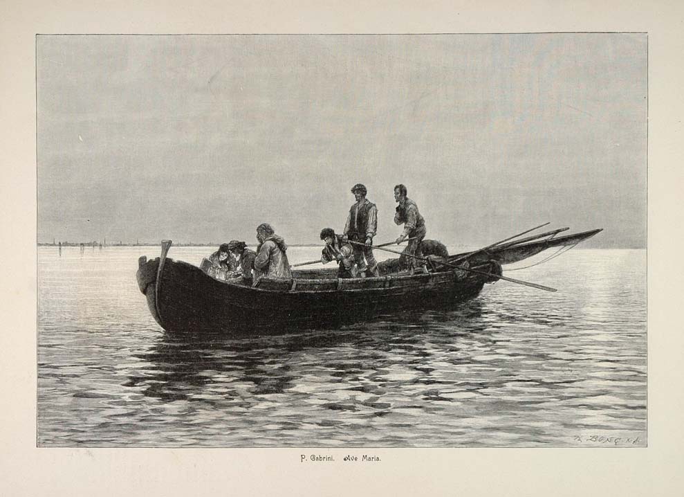 1895 Ave Maria Boat P. Gabrini German Engraving Print - ORIGINAL