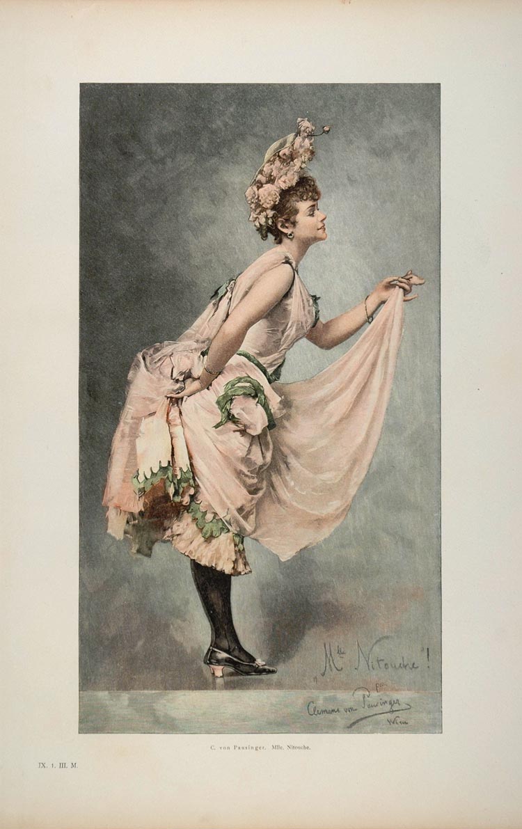 1895 Mlle. Nitouche Actress Pausinger German Engraving - ORIGINAL