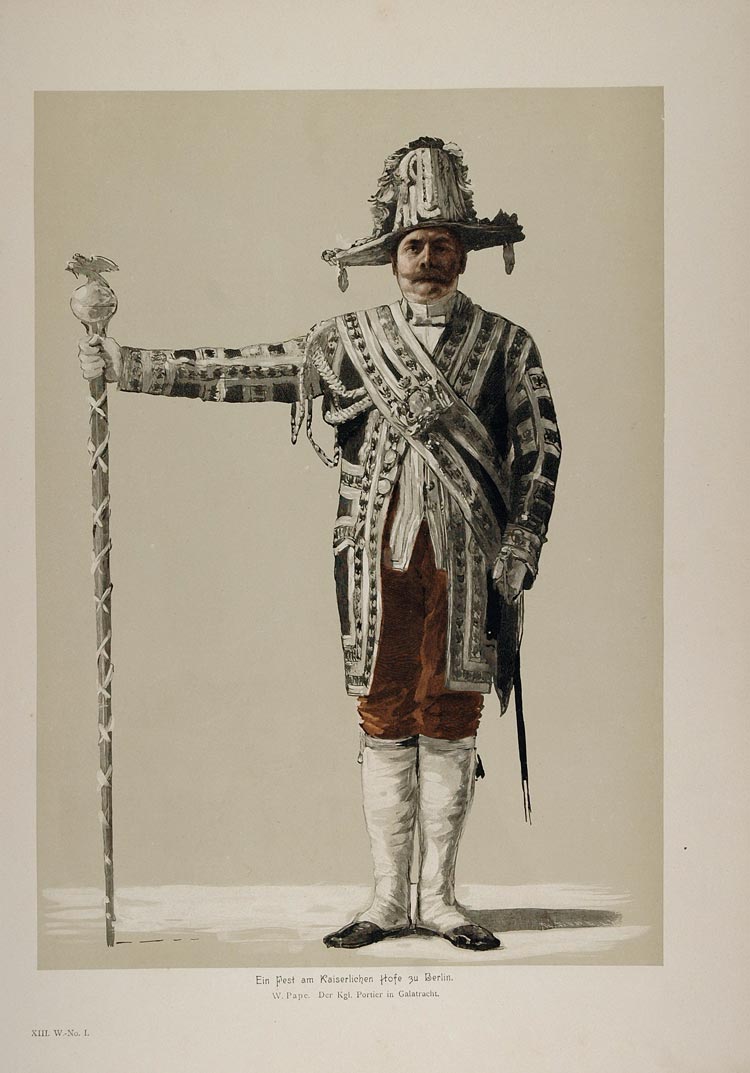 1899 Print German Imperial Guard Uniform Costume Pape - ORIGINAL