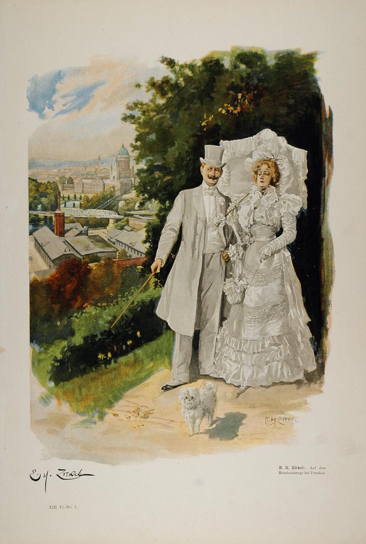 1899 Print Victorian Woman Dress Brauhausberg Potsdam - ORIGINAL