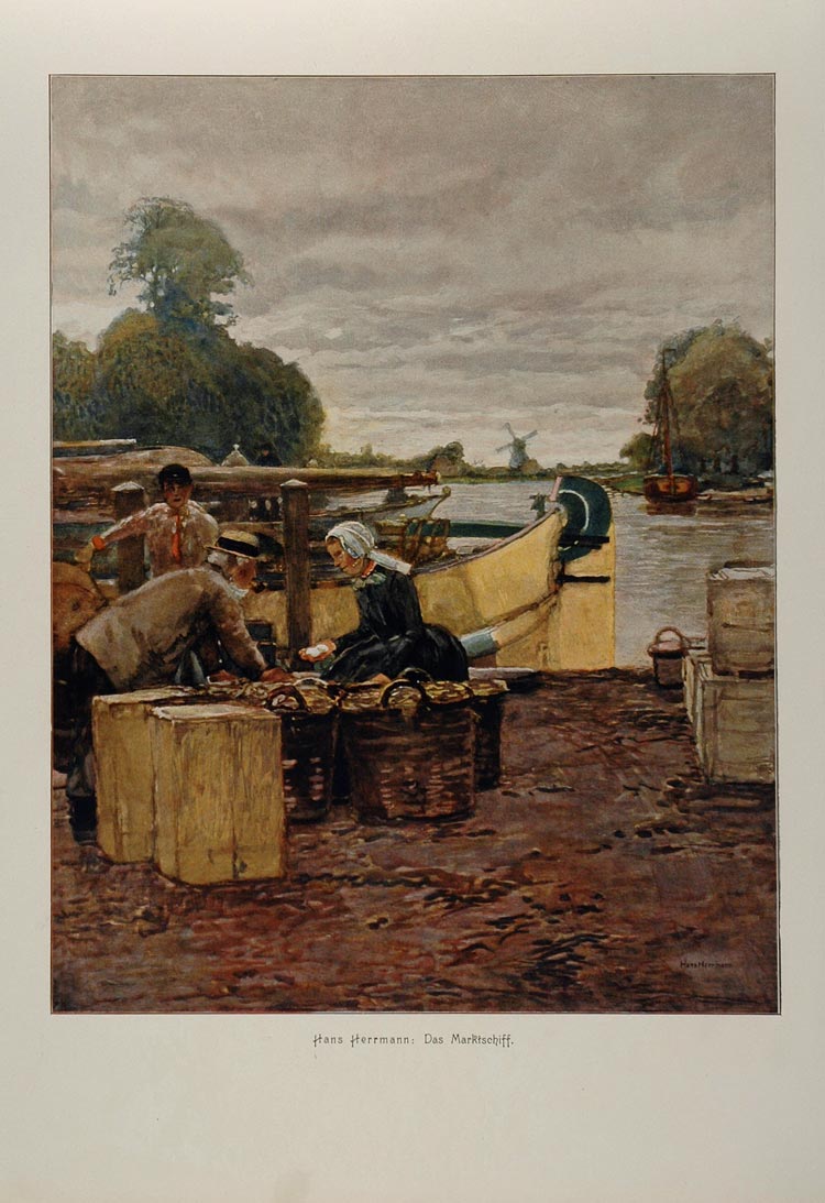 1912 Das Marktschiff Market Boat Hans Herrmann Print - ORIGINAL