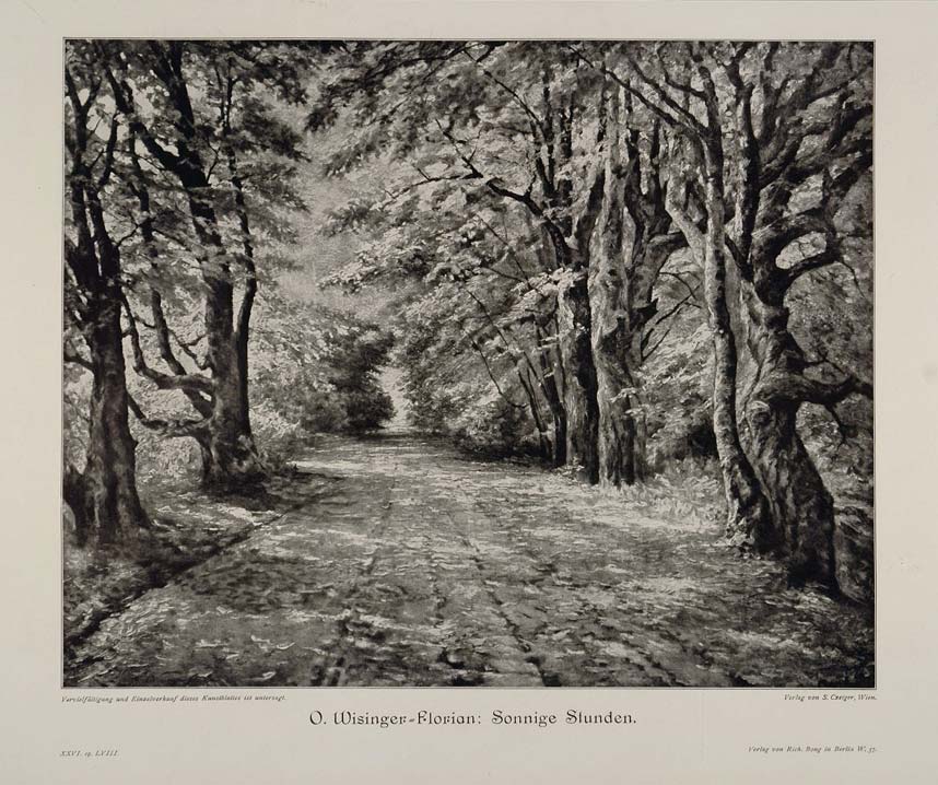 1912 Sonnige Stunden Forest Woods Path Engraving Print - ORIGINAL