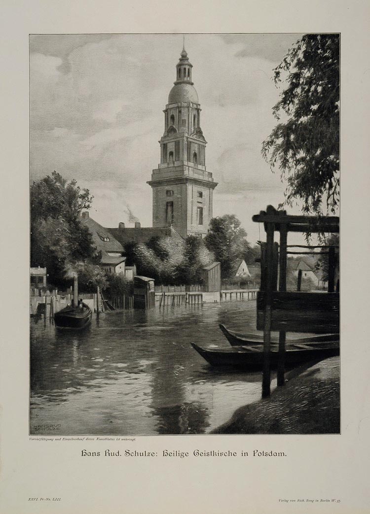 1912 Heilige Geistkirche Church Potsdam Germany Print - ORIGINAL