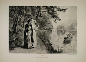 1893 Women River Boat Adieu Madeleine Lemaire Engraving - ORIGINAL