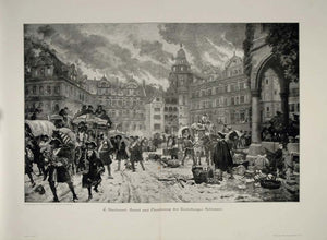 1912 Heidelberg Fire Plundering Sturtevant Engraving - ORIGINAL