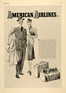 1939 Ad American Airlines Savvy Traveling Couple - ORIGINAL ADVERTISING EQ1