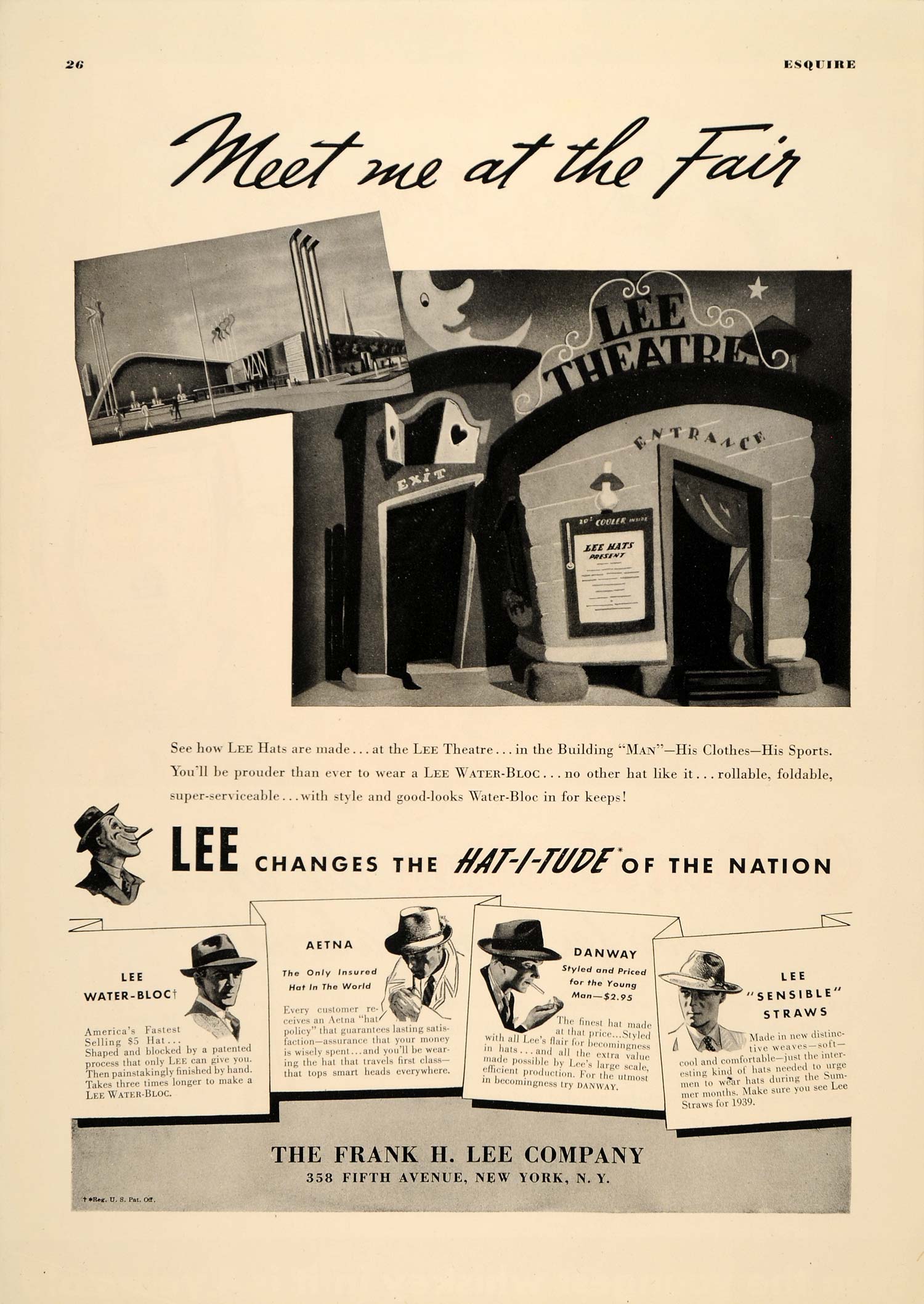 1939 Ad Frank H. Lee Hats Hat-I-Tude Danway Aetna - ORIGINAL ADVERTISING EQ1