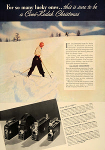 1937 Ad Full-Color Kodachrome Kodak Camera Snow Skiing - ORIGINAL ESQ1