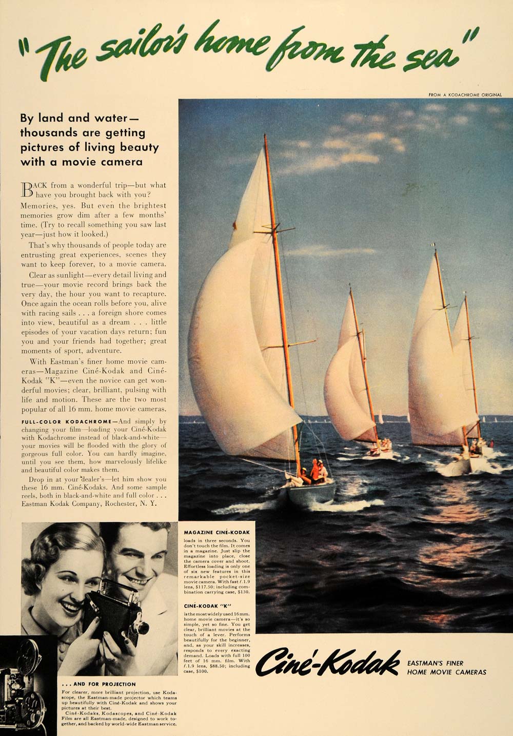 1938 Ad Cine-Kodak Movie Camera Sailor Sailboat Race - ORIGINAL ADVERTISING ESQ1