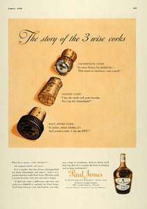 1938 Ad Paul Jones Dry Whiskey Sherry Champagne Corks - ORIGINAL ESQ1