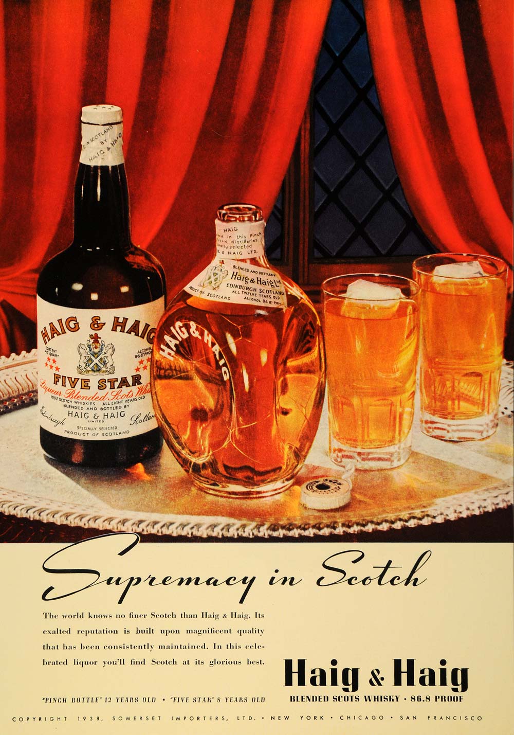 1938 Ad Somerset Haig 5 Star Scots Whisky Pinch Bottle - ORIGINAL