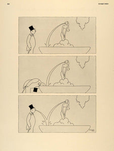 1938 Print Gardner Rea Comical Man Nude Woman Fountain ORIGINAL HISTORIC ESQ1