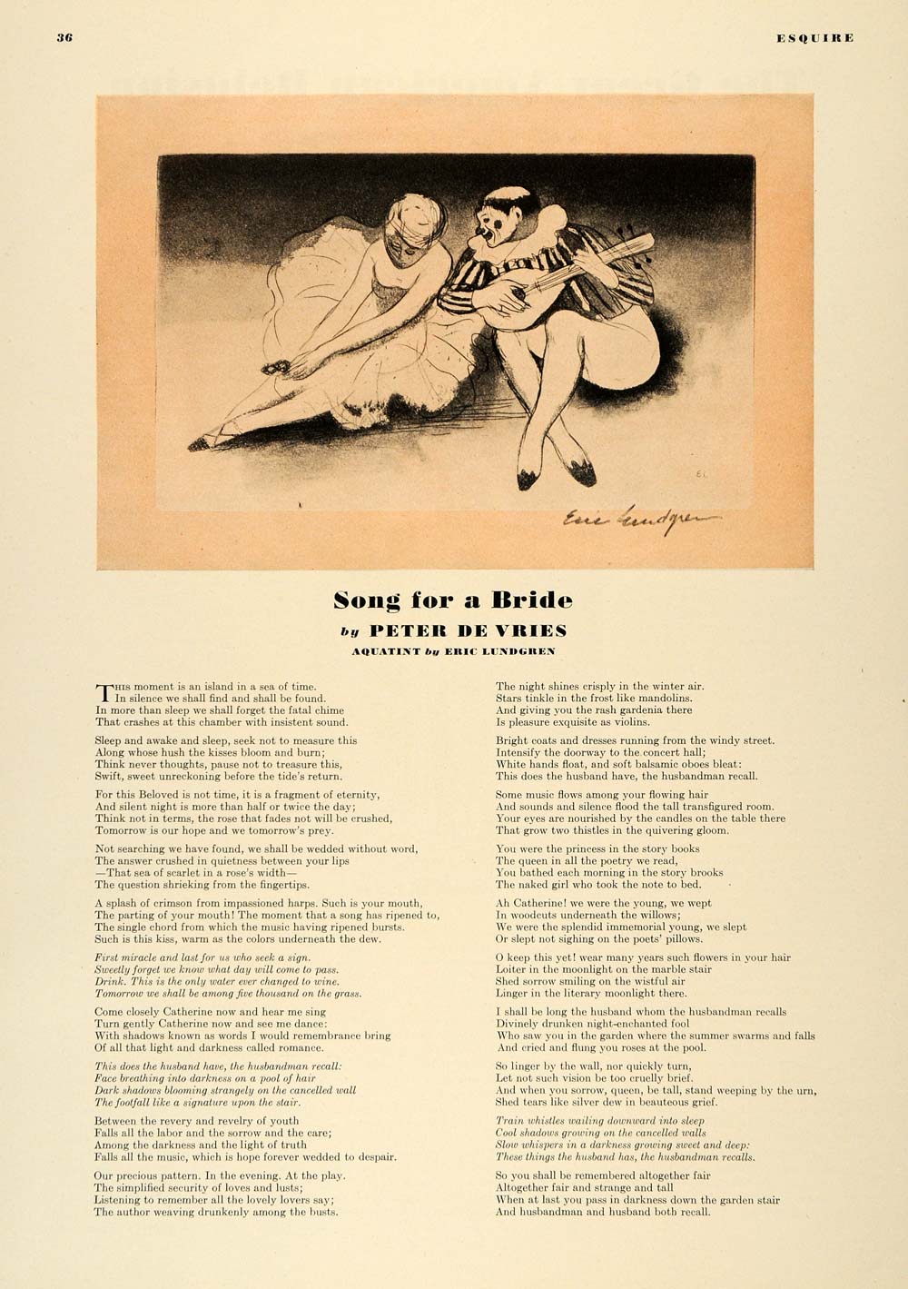 1938 Print Bride Song Peter De Vries Eric Lundgren Art ORIGINAL HISTORIC ESQ1