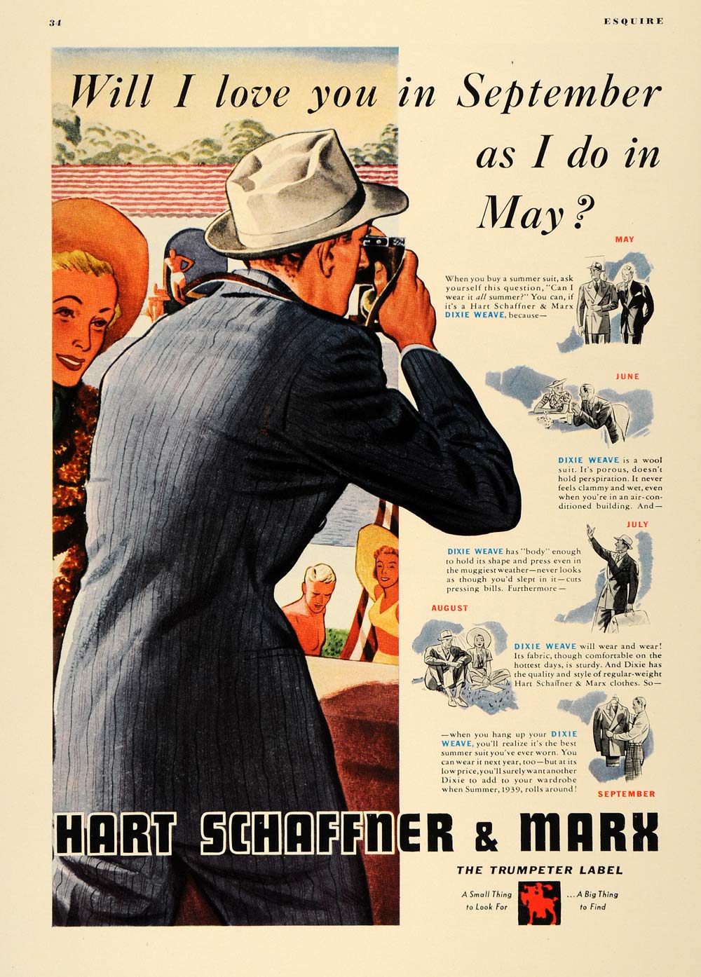 1938 Ad Hart Schaffner Marx Men's Clothing Love Camera - ORIGINAL ESQ1