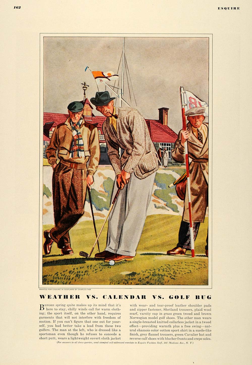 1938 Print Vintage Golf Course Fashion Shetland Pants ORIGINAL HISTORIC ESQ1