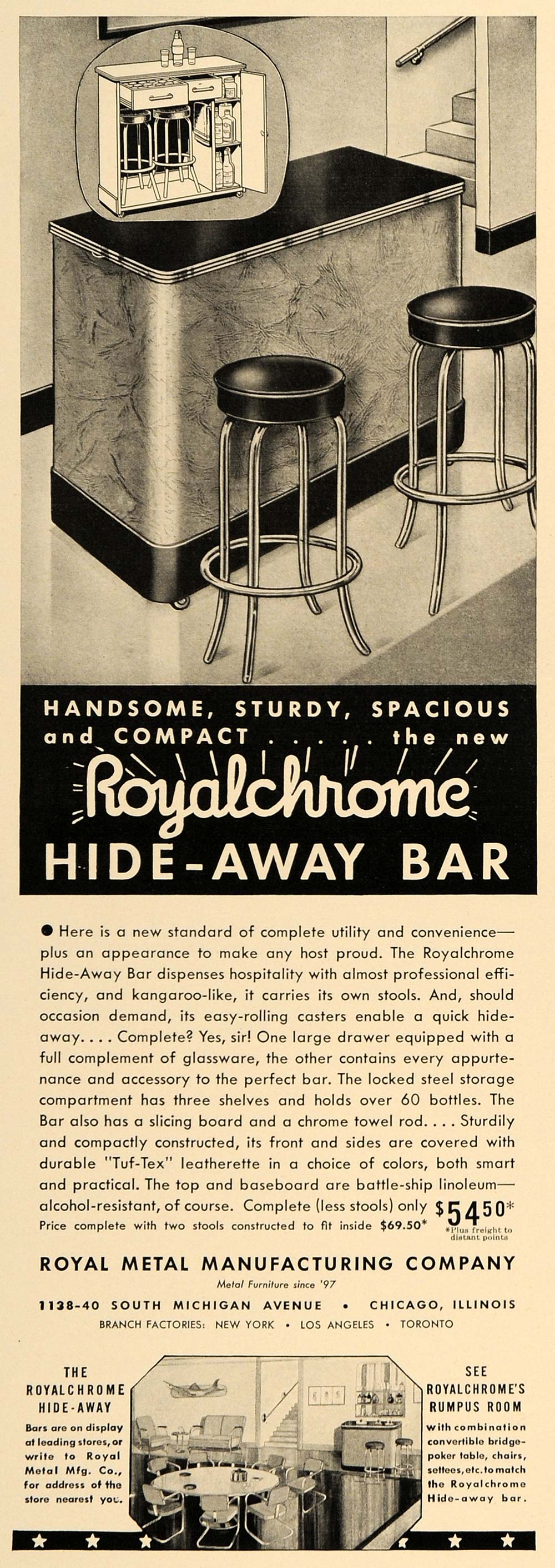 1938 Ad Royal Metal Manufacturing Co. Royalchrome Bar - ORIGINAL ESQ1