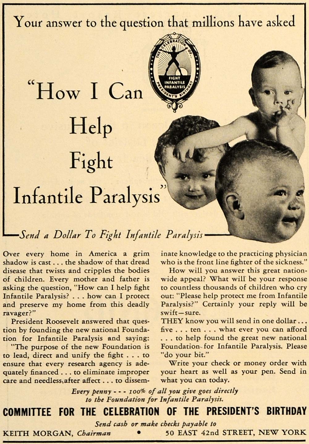 1938 Ad Keith Morgan Foundation for Infantile Paralysis - ORIGINAL ESQ1