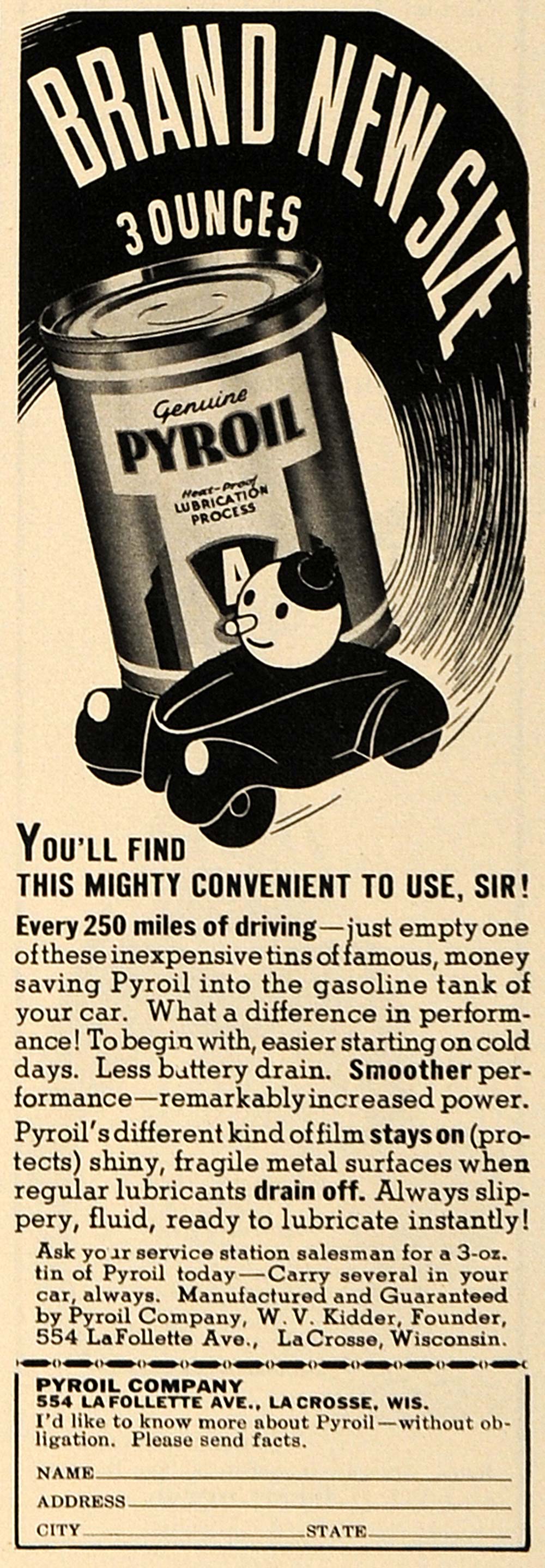 1938 Ad Pyroil Co. Oil Lubricant Products La Crosse WI - ORIGINAL ESQ1
