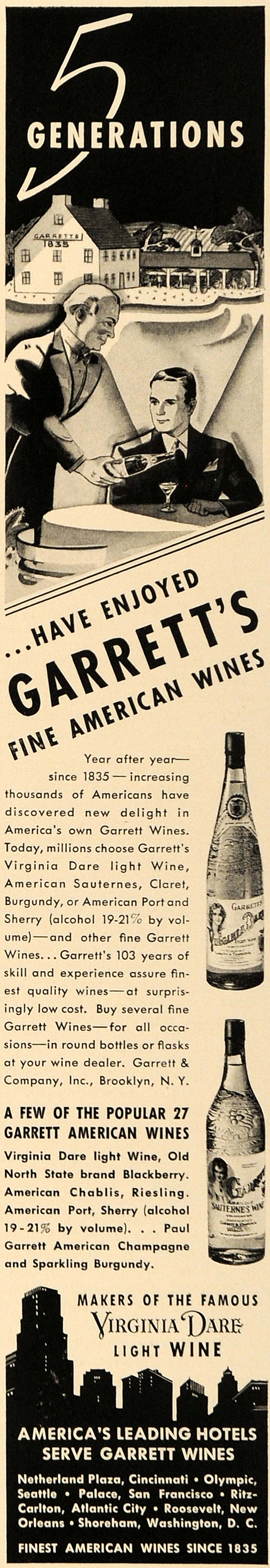 1938 Ad Garrett's American Wines Alcoholic Beverages - ORIGINAL ADVERTISING ESQ1