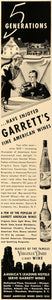 1938 Ad Garrett's American Wines Alcoholic Beverages - ORIGINAL ADVERTISING ESQ1