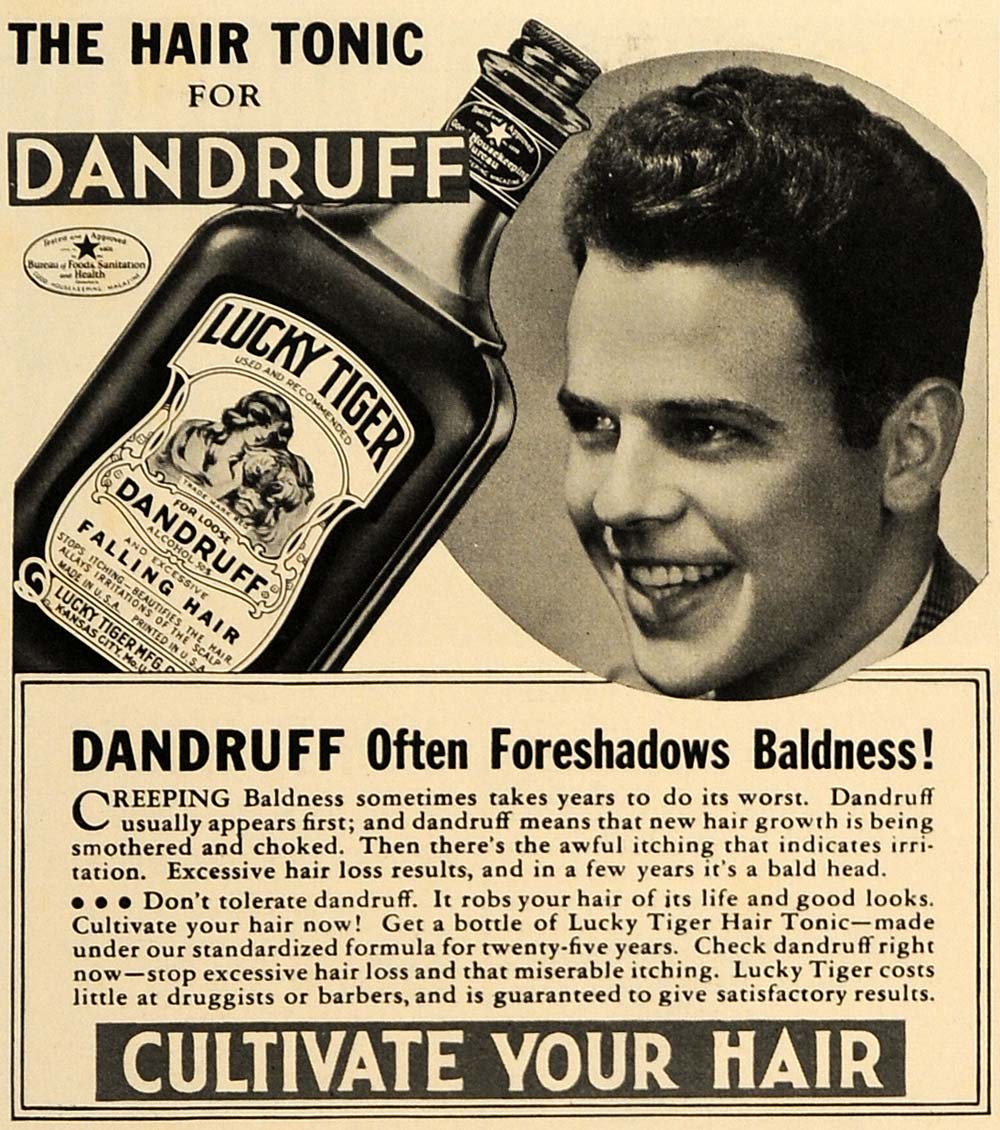 1938 Ad Lucky Tiger Manufacturing Dandruff Hair Tonic - ORIGINAL ESQ1