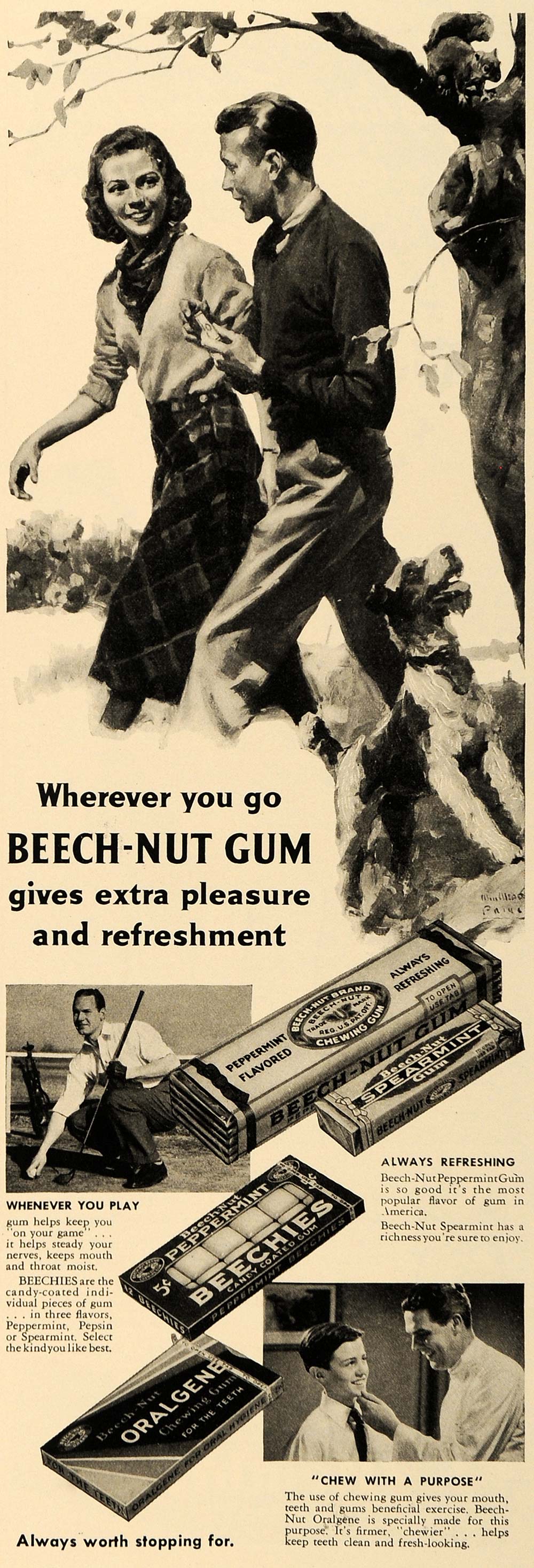 1938 Ad Beech-Nut Spearmint Chewing Gum Oralgene Golf - ORIGINAL ESQ1