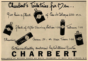 1938 Ad Charbert Toiletries for Men Cologne Talcum - ORIGINAL ADVERTISING ESQ1 - Period Paper
