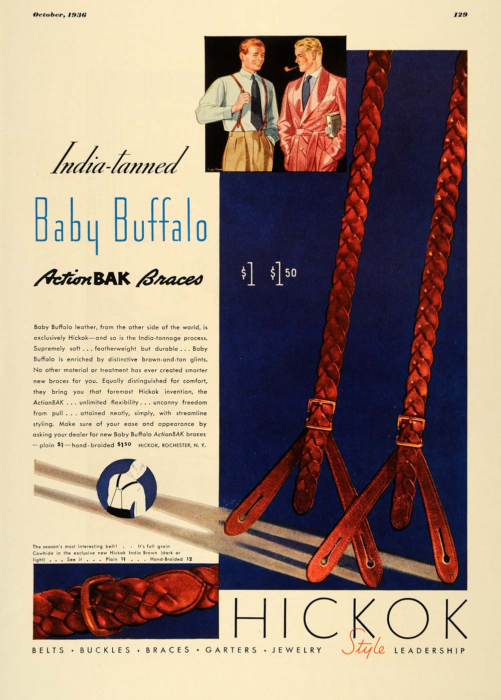 1936 Ad Baby Buffalo Action Bak Braces Hickok Buckles - ORIGINAL ESQ1