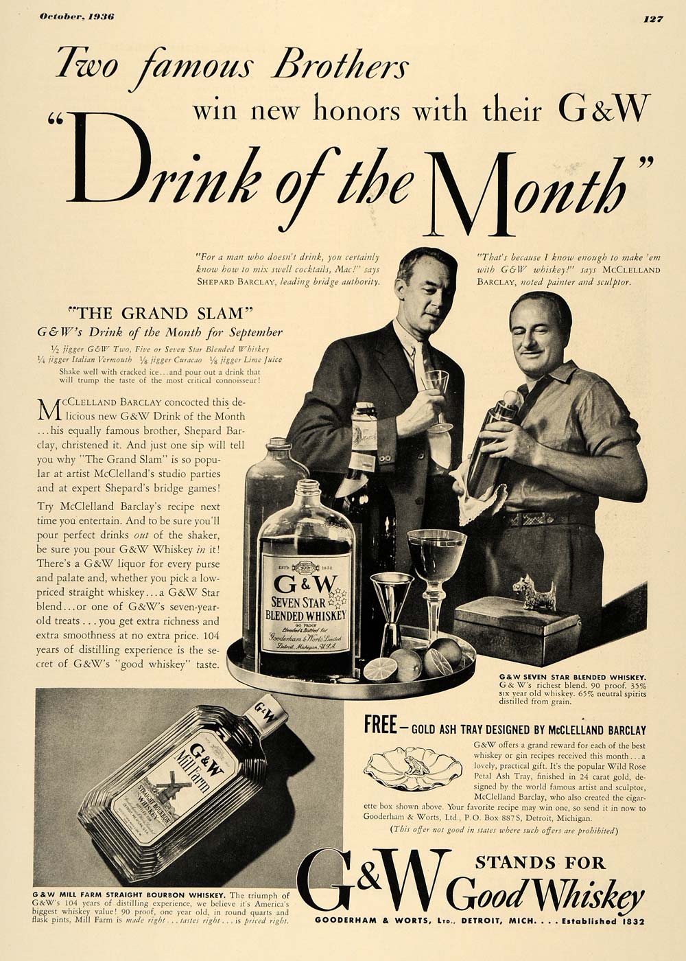 1936 Ad G&W Good Whiskey Seven Star Mill Farm Blended - ORIGINAL ESQ1