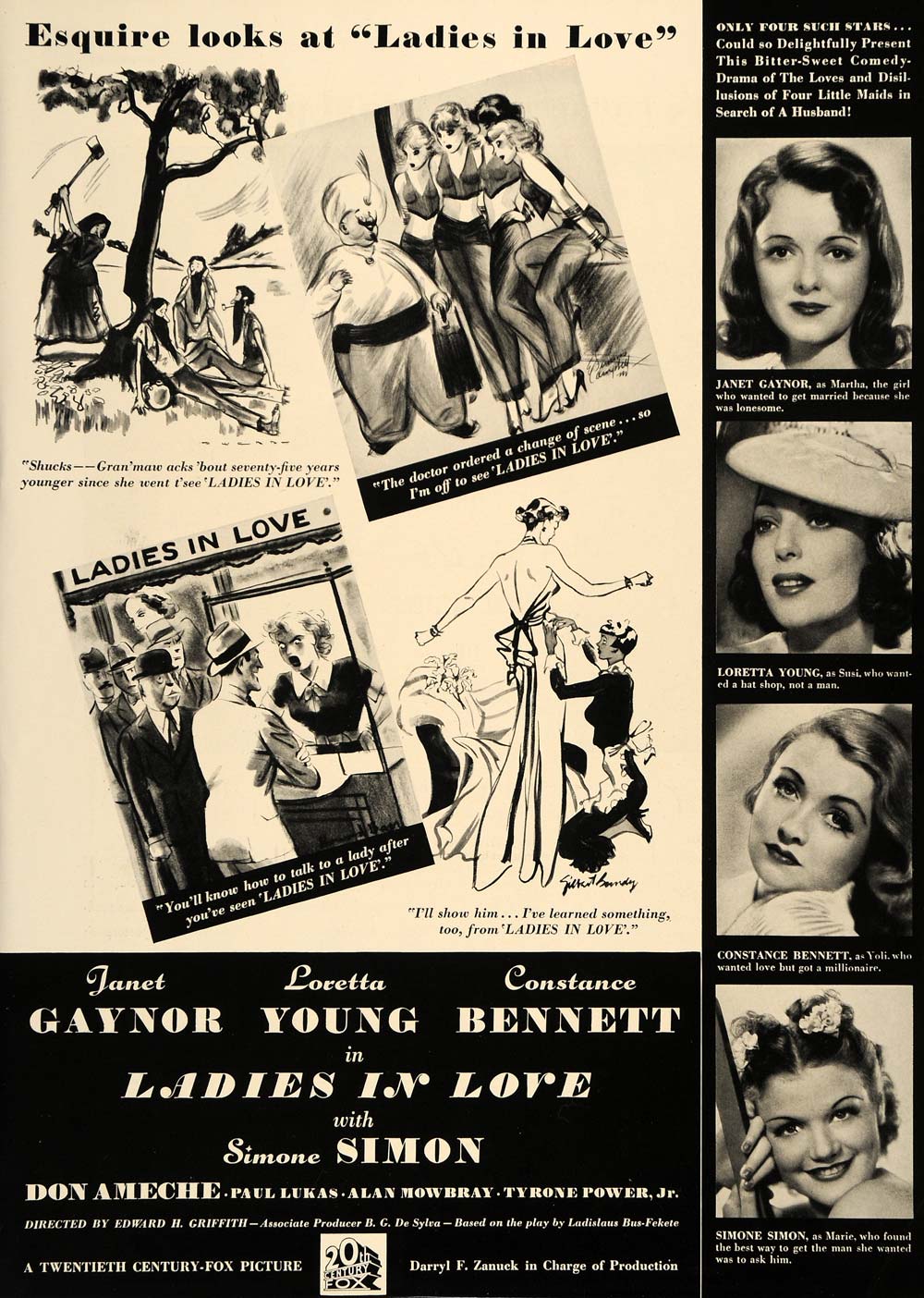 1936 Ad Ladies Love Simon Bennett Young Gaynor Griffith - ORIGINAL ESQ1