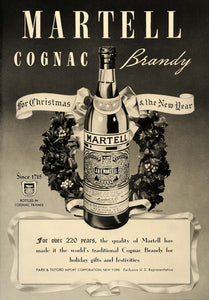 1937 Ad Cognac Brandy Martell France Christmas Tilford - ORIGINAL ESQ1
