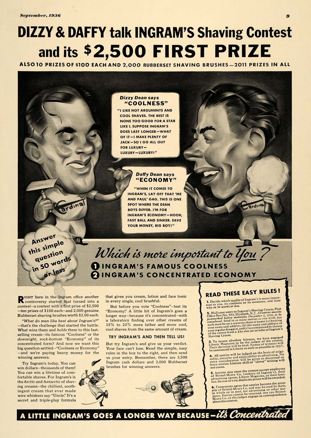 1936 Ad Ingram Dizzy Daffy Shaving Contest Cream Razor - ORIGINAL ESQ1