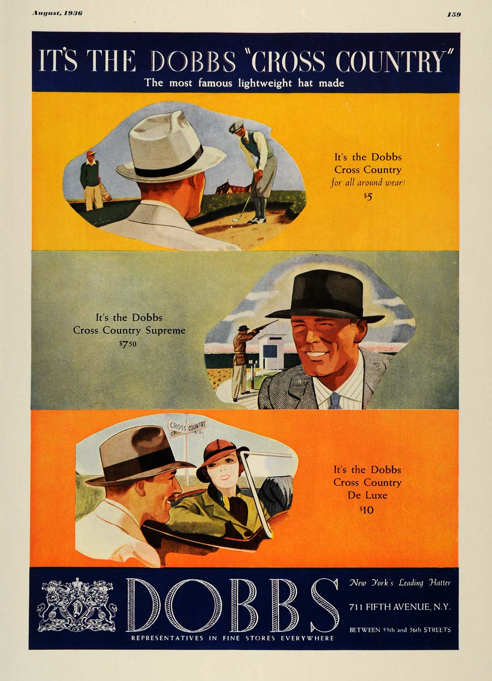 1936 Ad Dobbs Cross Country Supreme De Luxe Hatter Men - ORIGINAL ESQ1