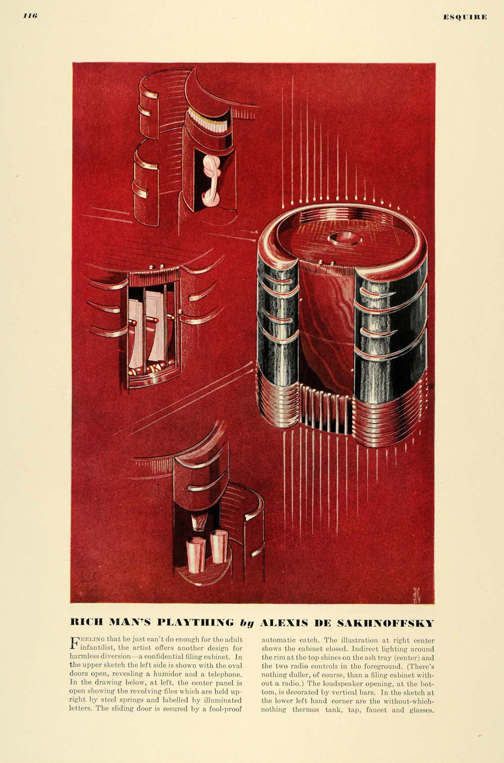 1936 Print Filing Cabinet Humidor Phone Ash Tray Radio - ORIGINAL ESQ1