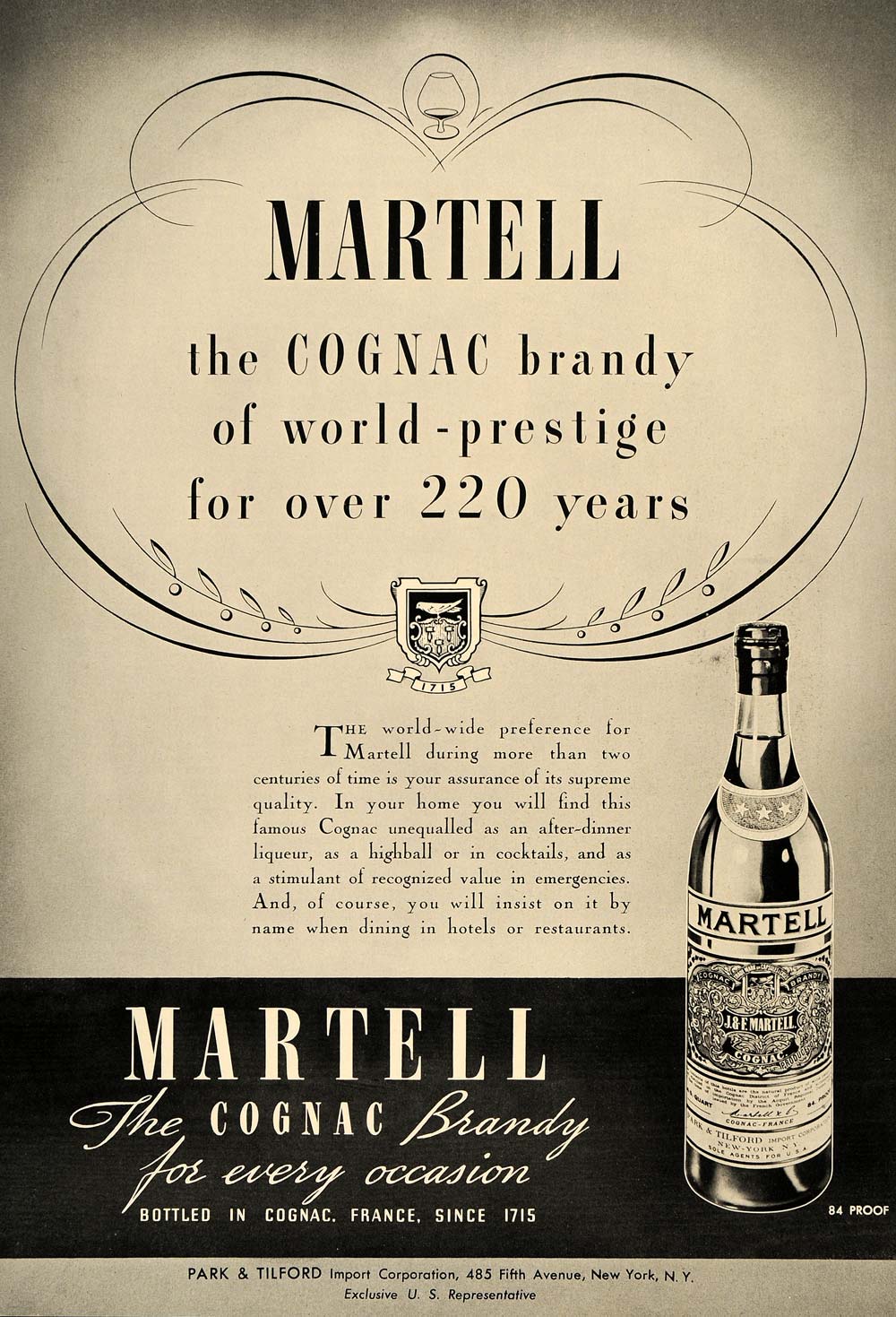 1936 Ad Park Tilford Imports Martell Cognac Brandy - ORIGINAL ADVERTISING ESQ1