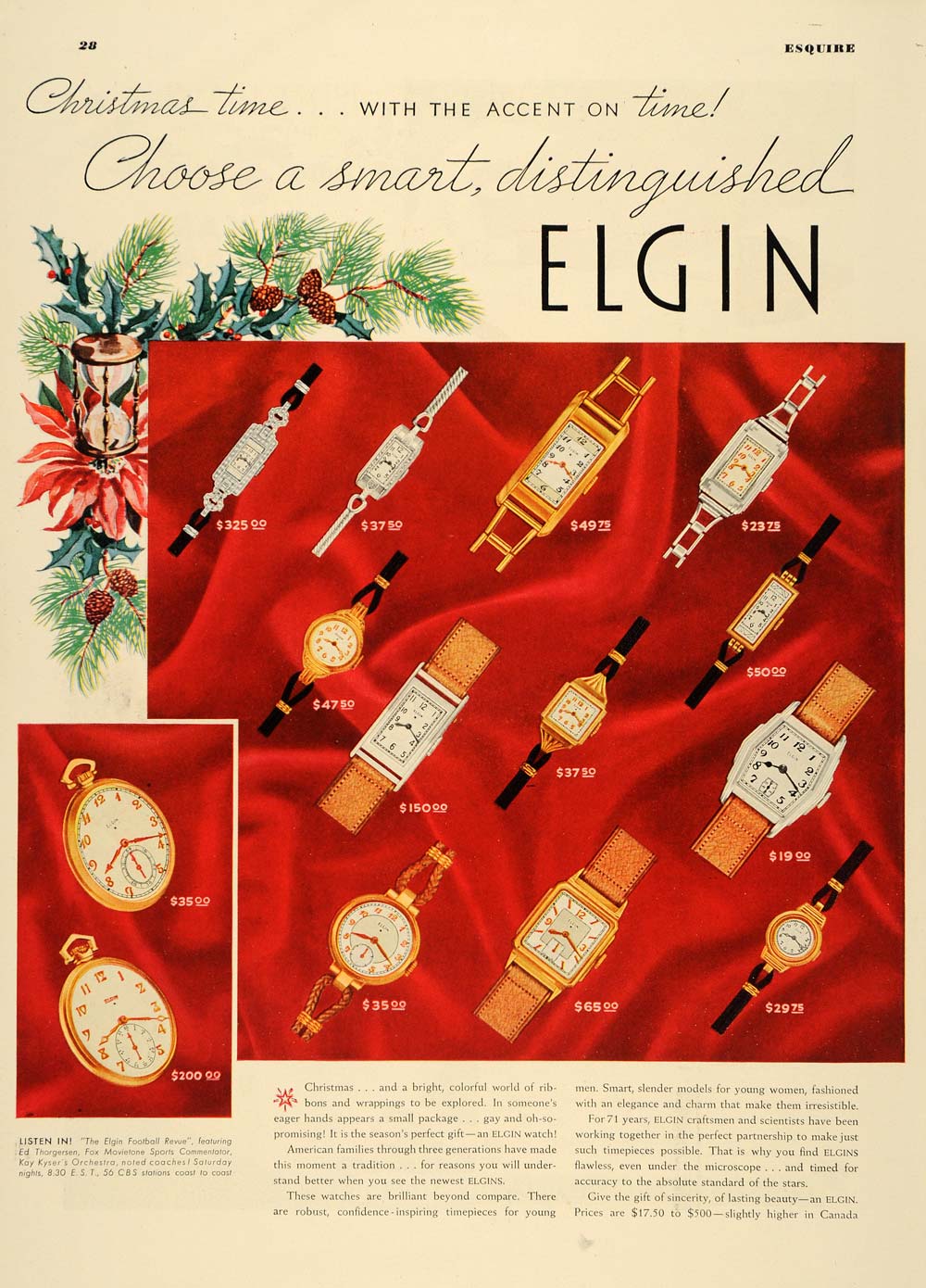 1936 Ad Elgin Wristwatches Christmas Gifts Accessories - ORIGINAL ESQ1