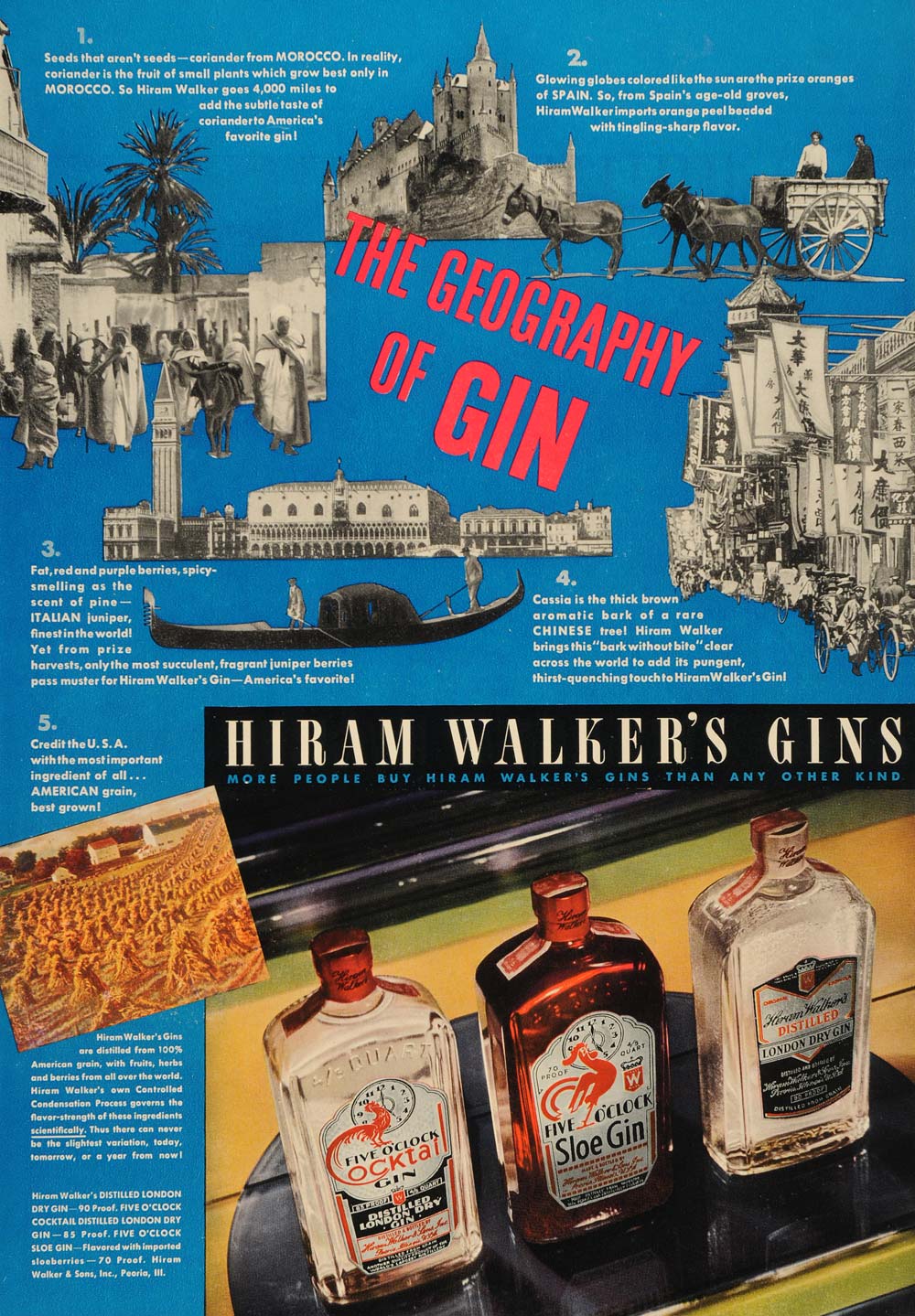 1937 Ad Hiram Walker Cocktail Sloe London Dry Gin World - ORIGINAL ESQ1