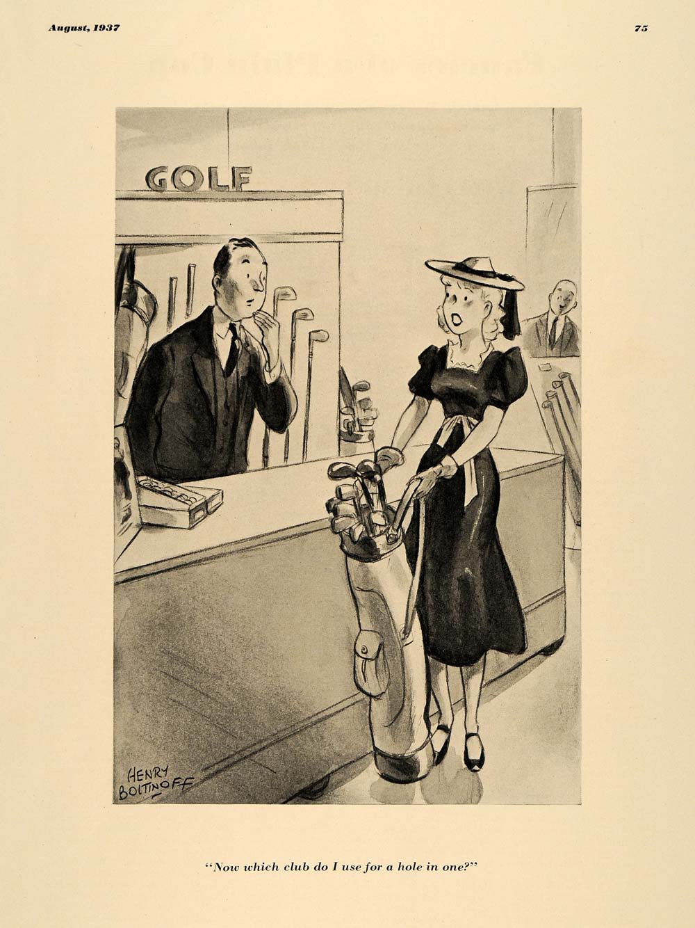 1937 Print Henry Boltinoff Housewife Golfer Store Clerk ORIGINAL HISTORIC ESQ1