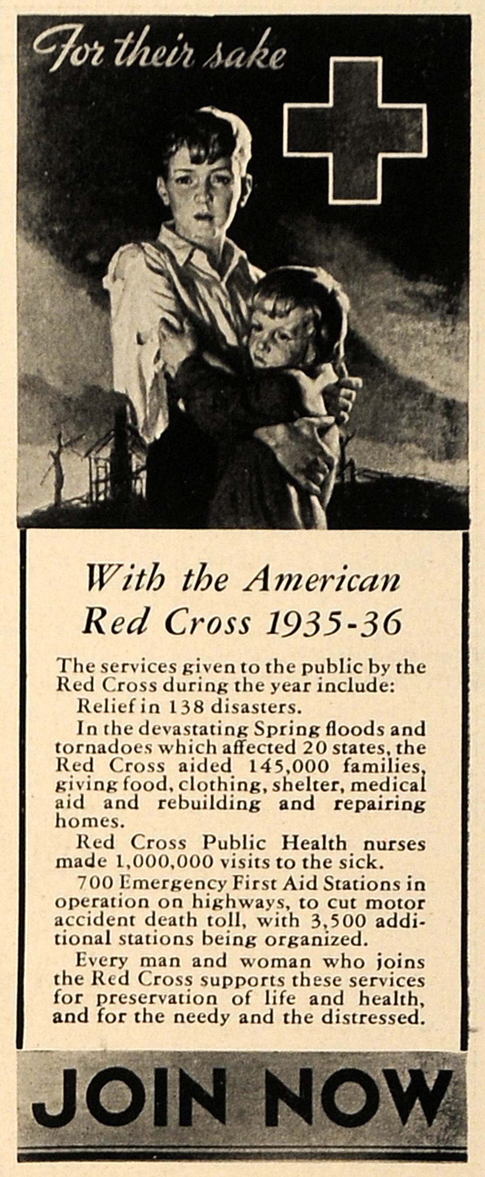 1936 Ad Red Cross Public Health Disaster Relief Sad Kid - ORIGINAL ESQ1