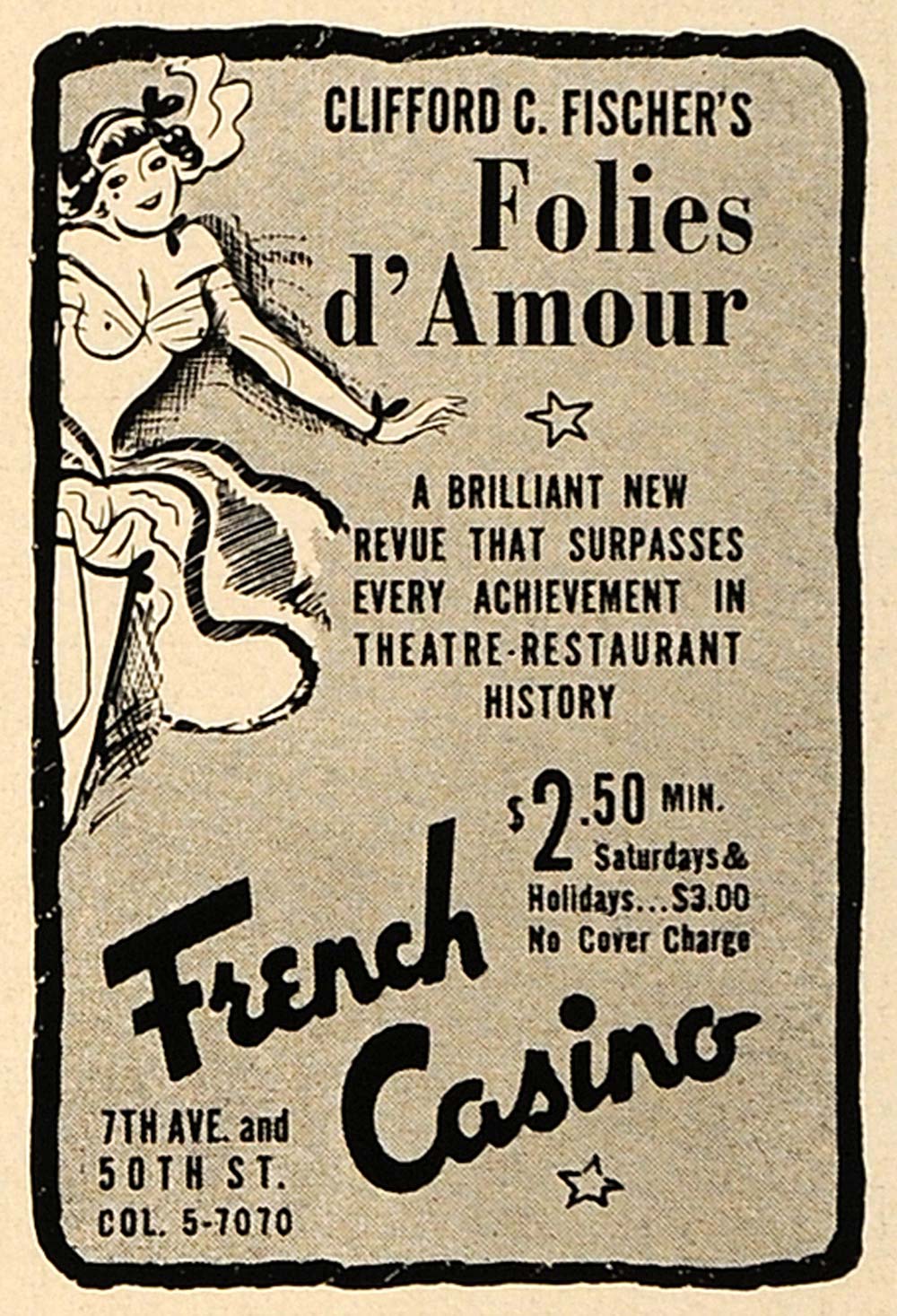 1936 Ad French Casino New York Clifford Fischer Nude - ORIGINAL ADVERTISING ESQ1