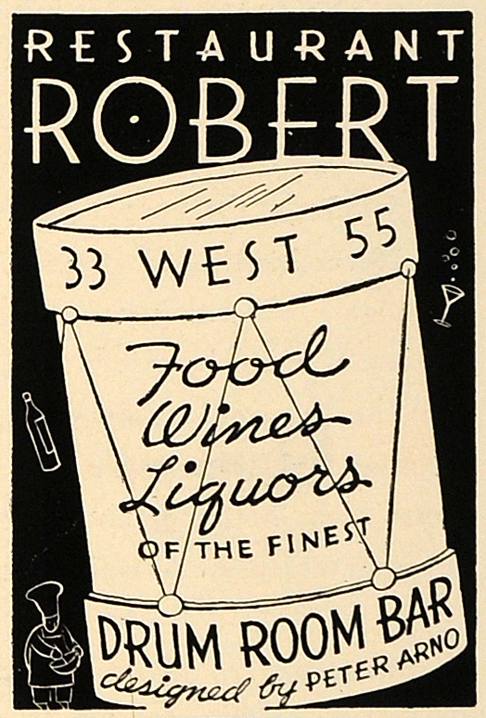 1936 Ad Restaurant Robert Food Liqueurs Drum Room Bar - ORIGINAL ESQ1