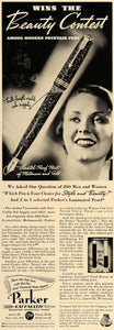 1936 Ad Parker Vacumatic Pen Ink Beauty Contest Writing - ORIGINAL ESQ1