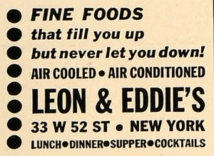 1936 Ad Leon Eddie's Lunch Dinner Restaurant Food 52nd - ORIGINAL ESQ1