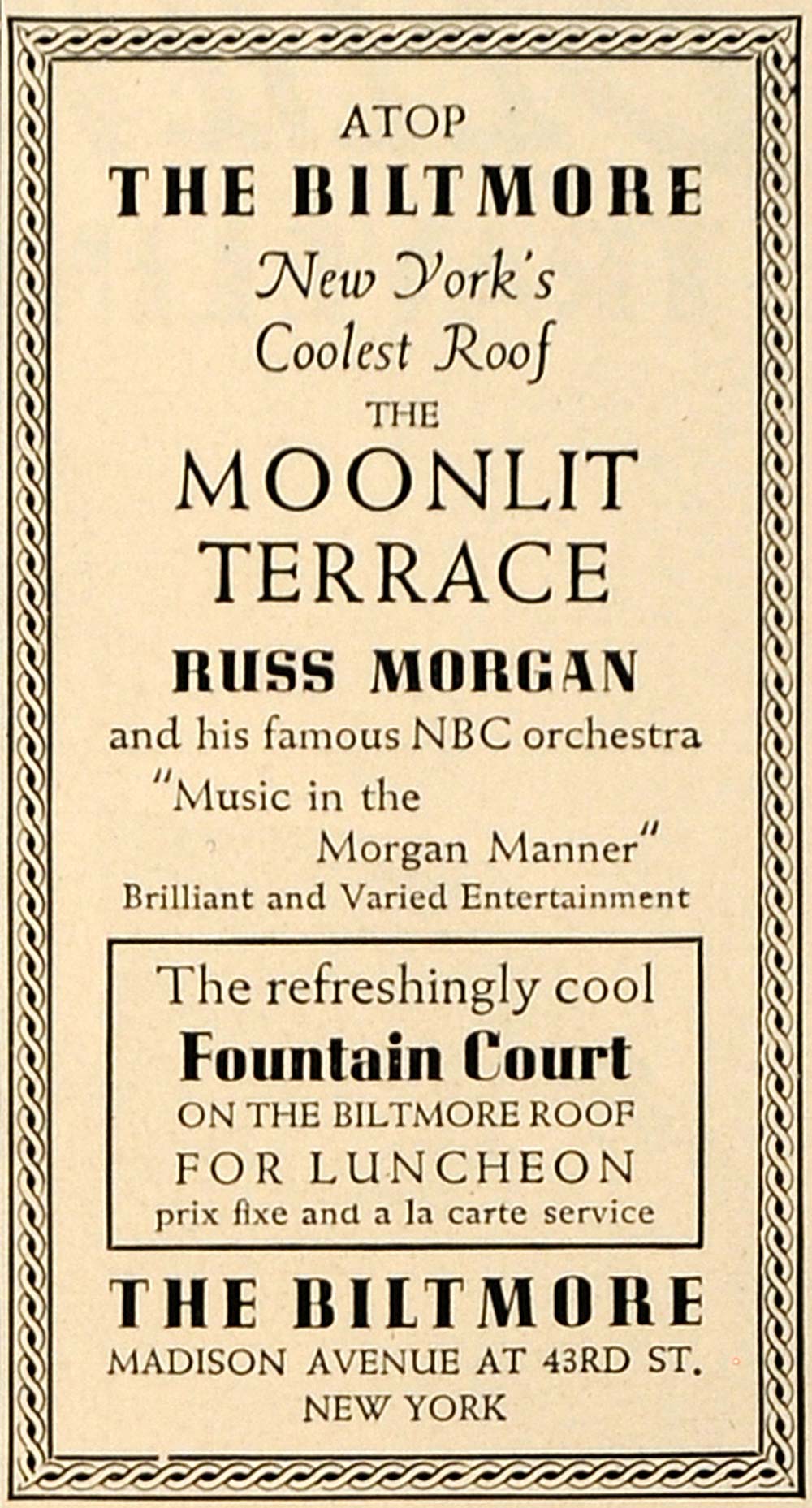 1936 Ad Biltmore Moonlit Terrace Russ Morgan Orchestra - ORIGINAL ESQ1